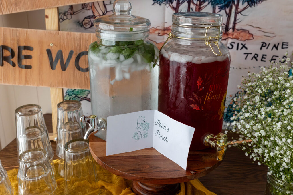 drink dispensers set up for birthday party