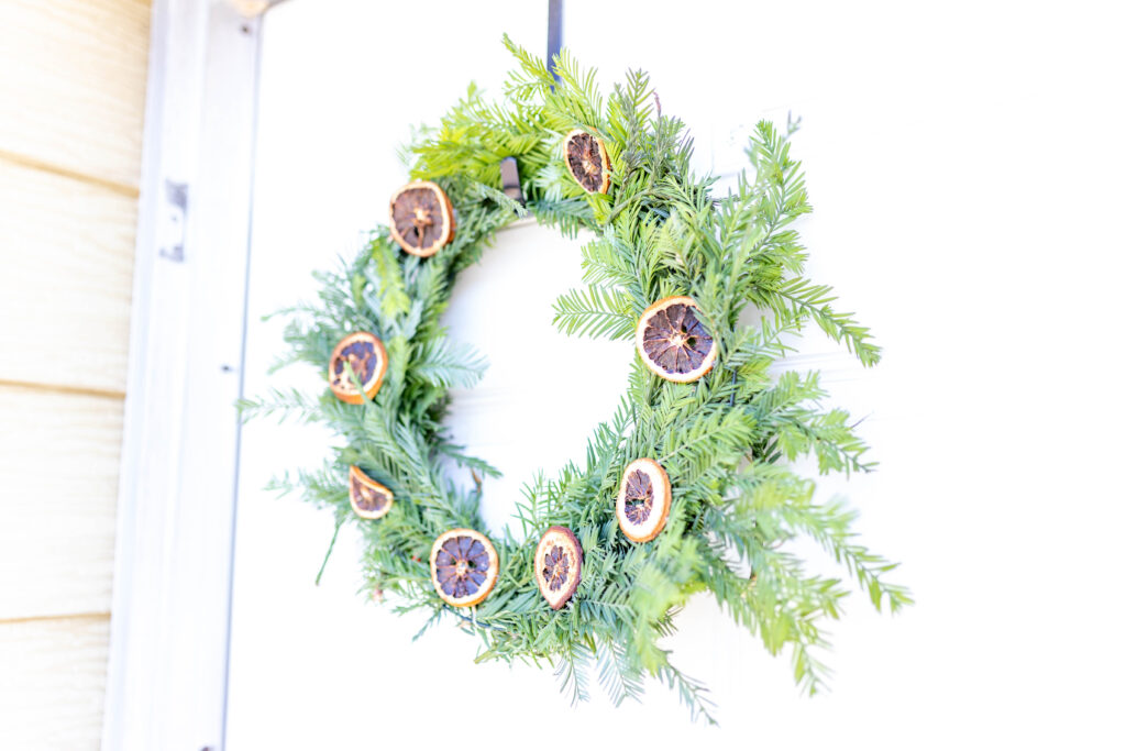 winter wreath on white door