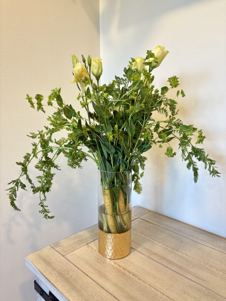 Carrot and flowers spring arrangement