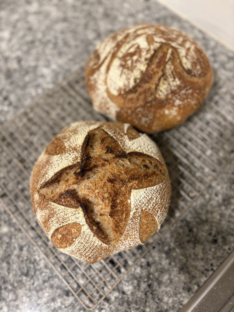 Loaves cooling on the rack.