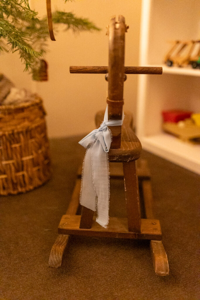 rocking horse toy with ribbon
