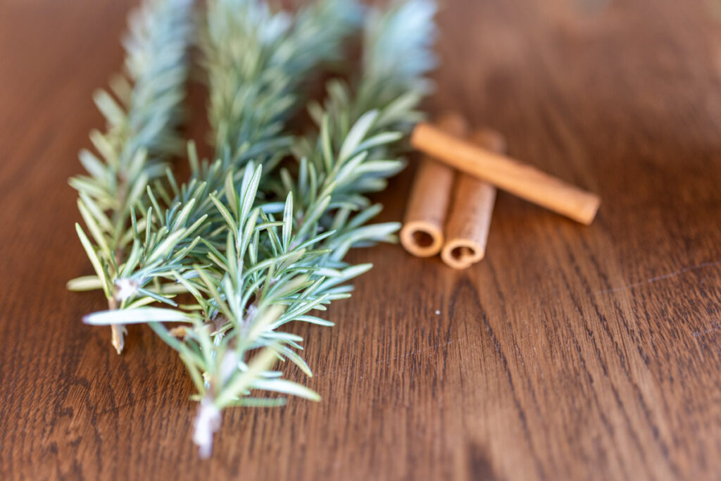 rosemary and cinnamon sticks