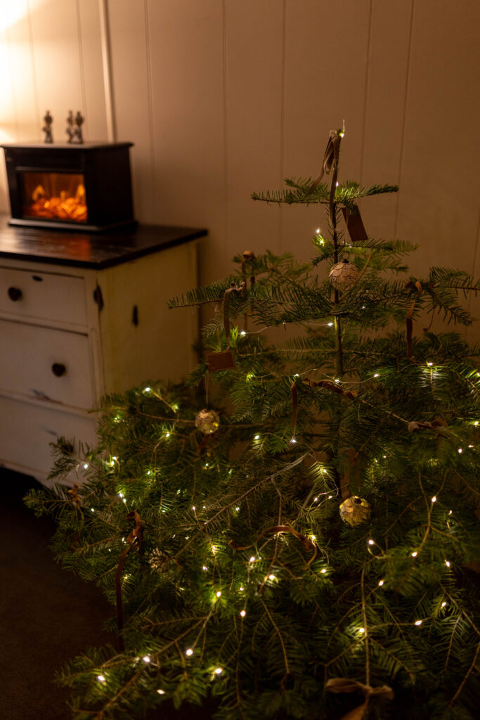 little fireplace heater going with a little christmas tree