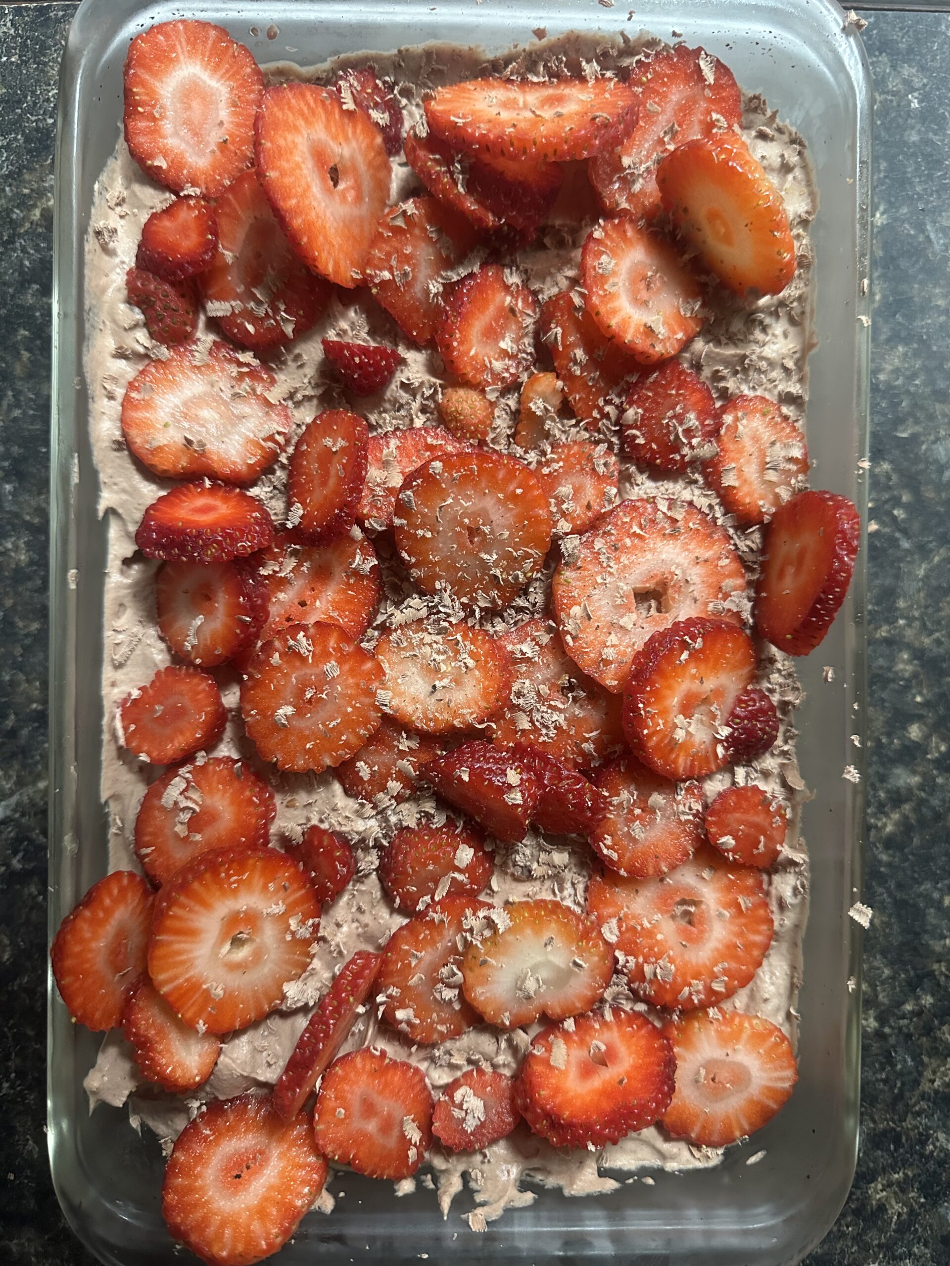 strawberries on chocolate mousse