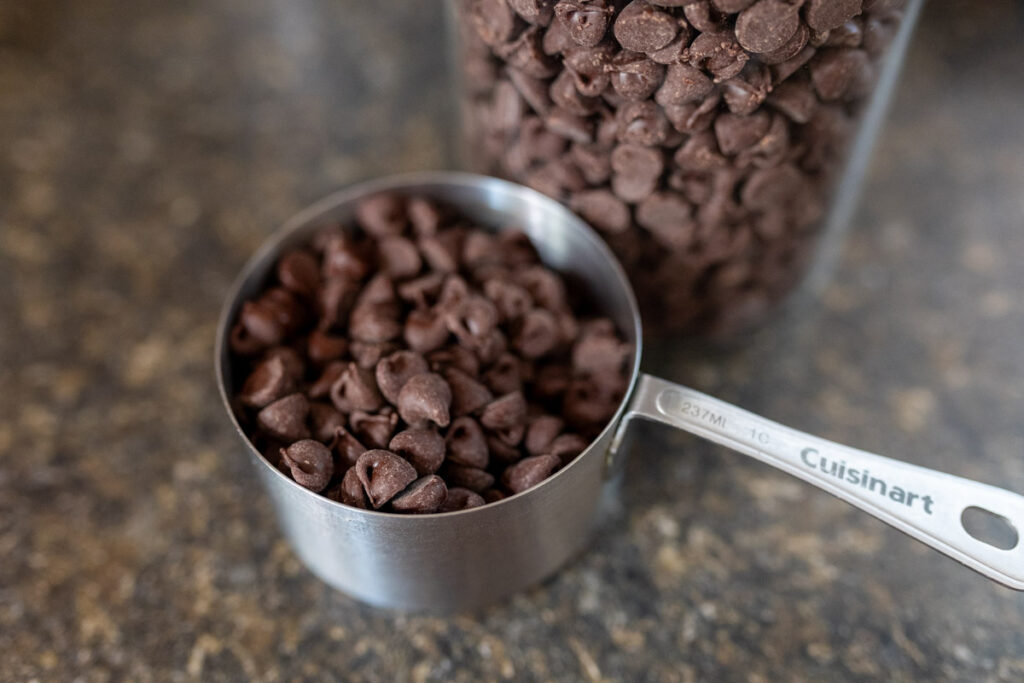 chocolate chips in a measuring cup