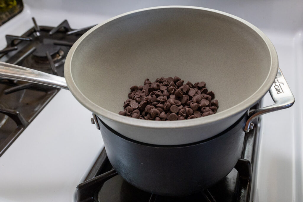 double boiler for melting chocolate chips for chocolate mousse