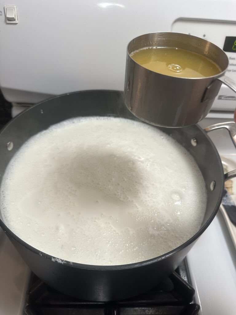 a cup of lemon juice over the heated milk