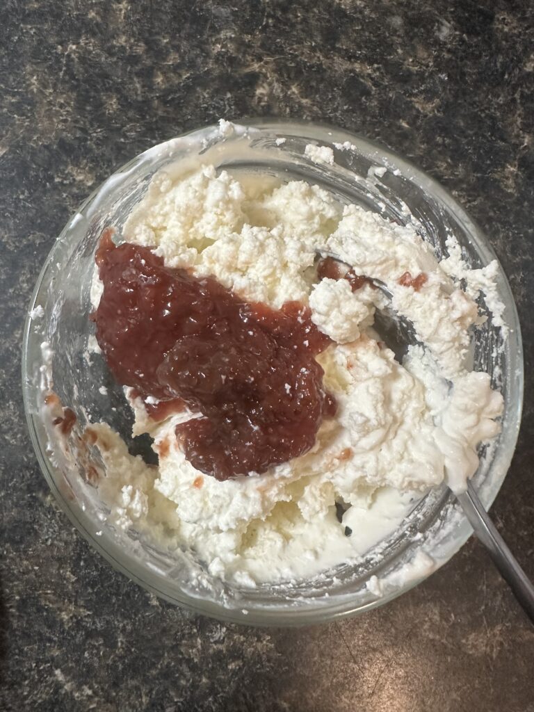 cottage cheese with sour cream and jam