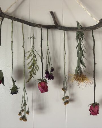 dried flowers hanging on a stick for decor