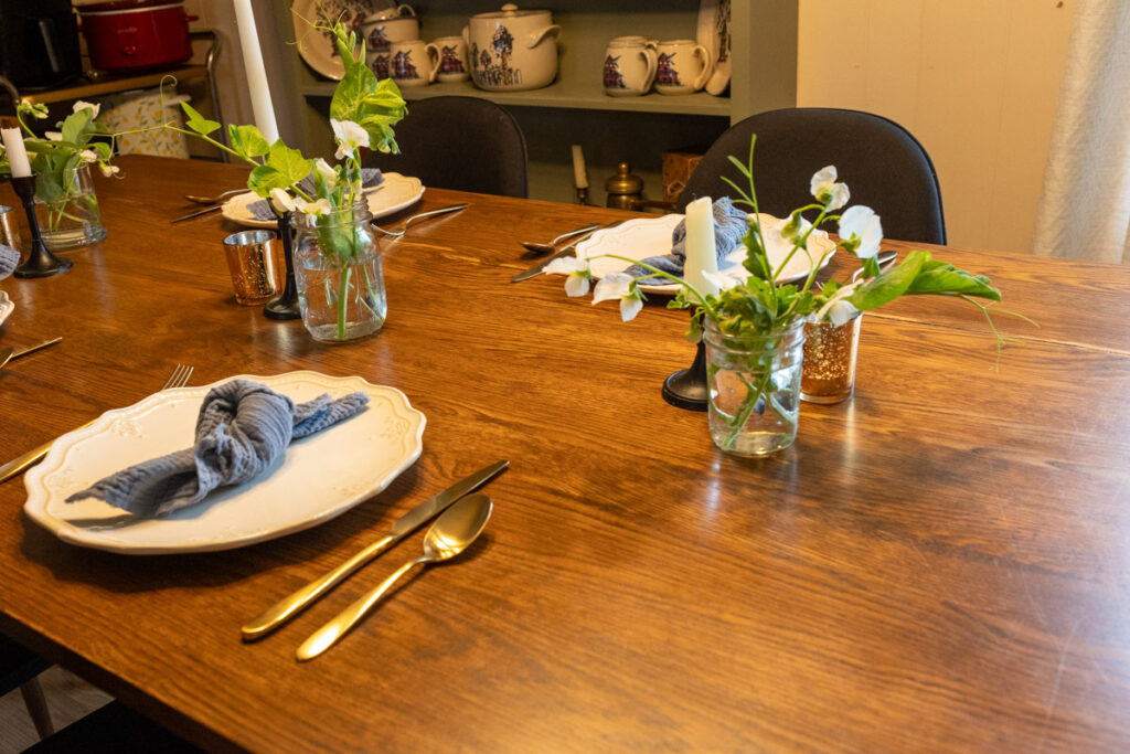 dining room set up for a sweet pea themed brunch