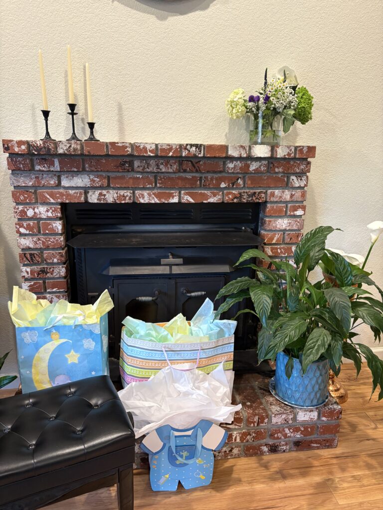 The gift spot around the mantle.